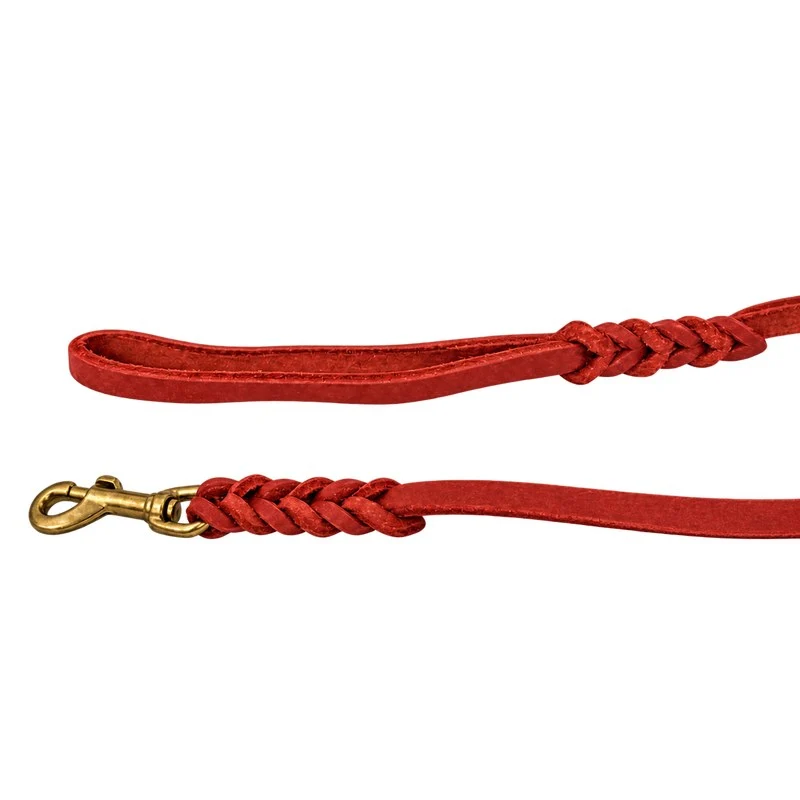 Bellepet Fettlederleine / Schleppleine extra geflochten mit Handschlaufe – Messing