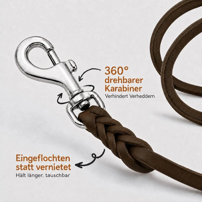 Bellepet Fettlederleine / Schleppleine mit Handschlaufe – Chrom