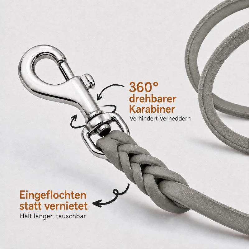 Bellepet Fettlederleine / Schleppleine mit Handschlaufe – Edelstahl