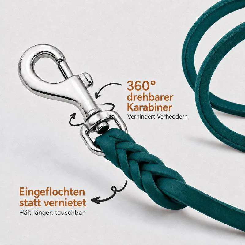 Bellepet Fettlederleine / Schleppleine mit Handschlaufe – Edelstahl