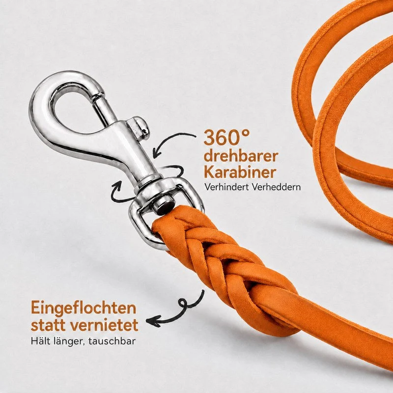 Bellepet Fettlederleine / Schleppleine mit Handschlaufe – Edelstahl