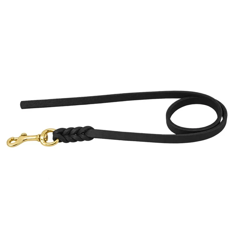 Bellepet Fettlederleine ohne Handschlaufe – Messing