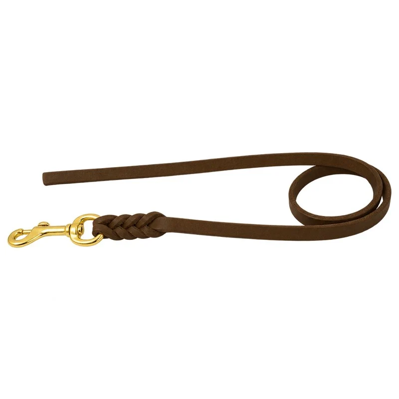 Bellepet Fettlederleine ohne Handschlaufe – Messing