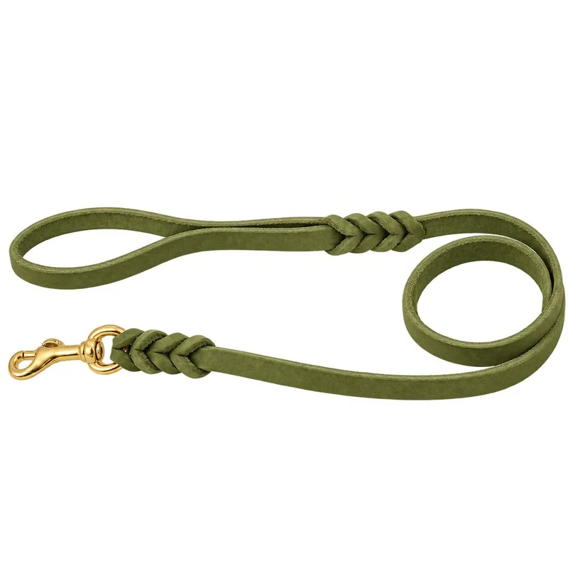 Bellepet Fettlederleine mit Handschlaufe – Messing