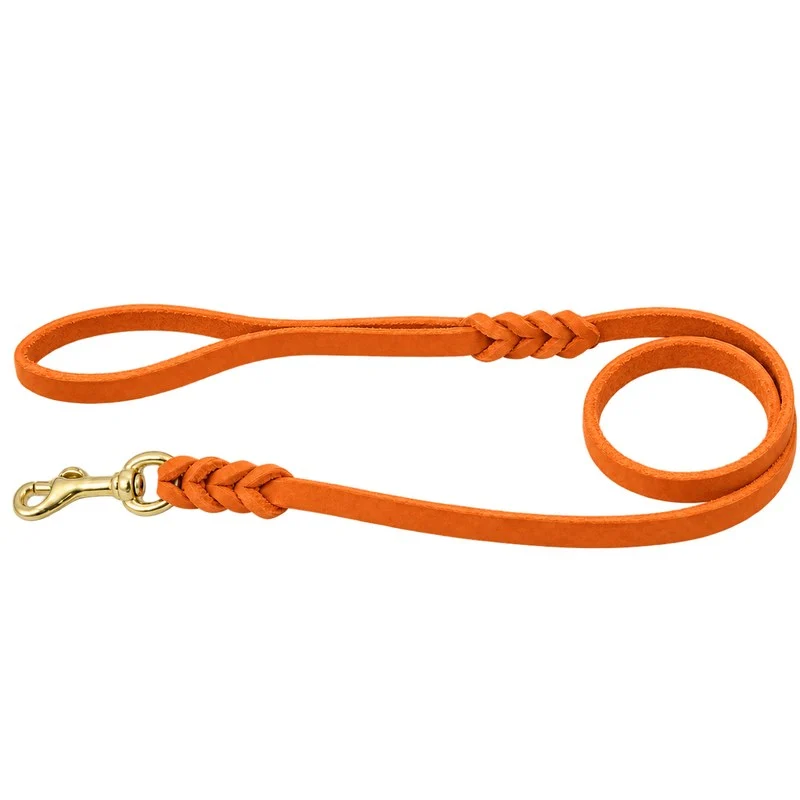 Bellepet Fettlederleine mit Handschlaufe – Messing