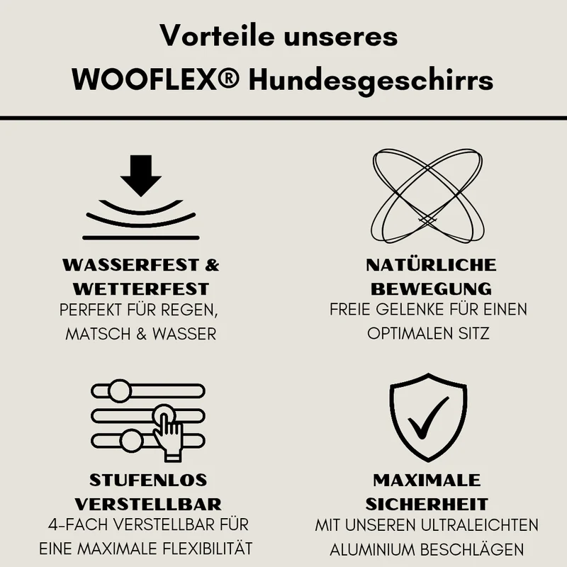 Y-Hundegeschirr WOOFLEX® 4fach-verstellbar mit Griff und Sicherheitsschnallen Desert Sand - wasserfest