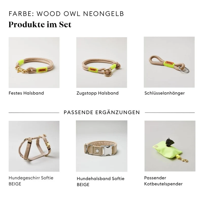 Festes Halsband Wood Owl NEONGELB