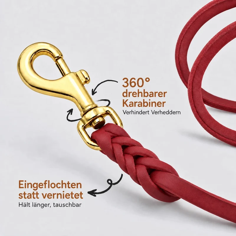 Bellepet Fettleder Verlängerungsleine / Polizeileine verstellbar – Messing