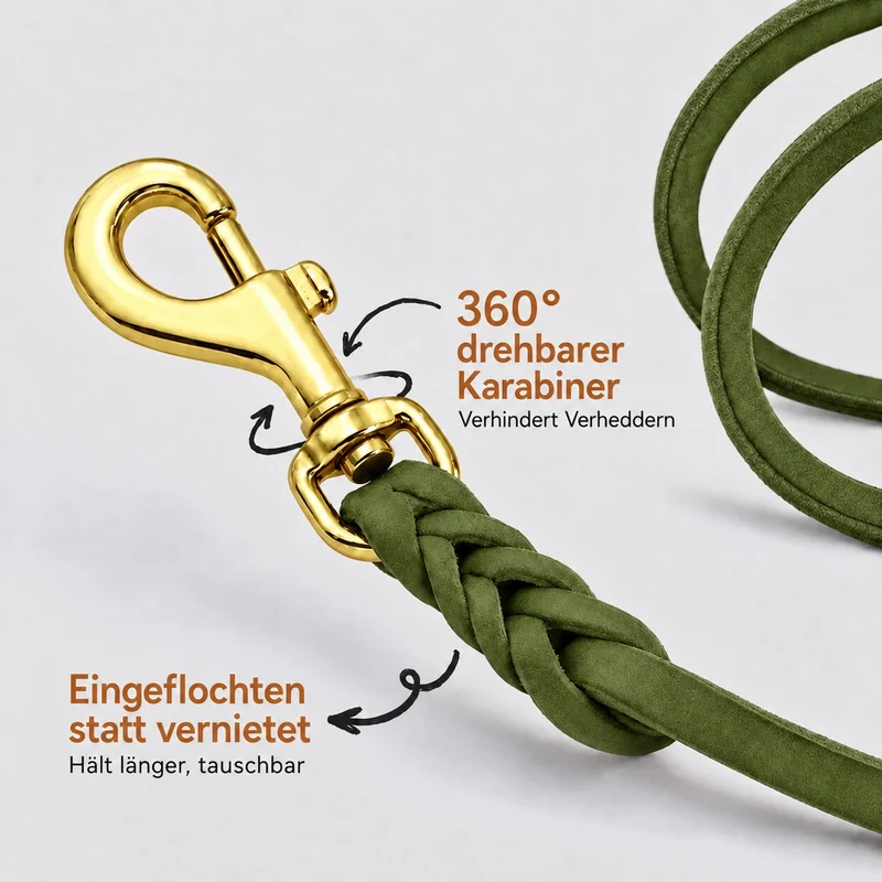 Bellepet Fettleder Verlängerungsleine / Polizeileine verstellbar – Messing