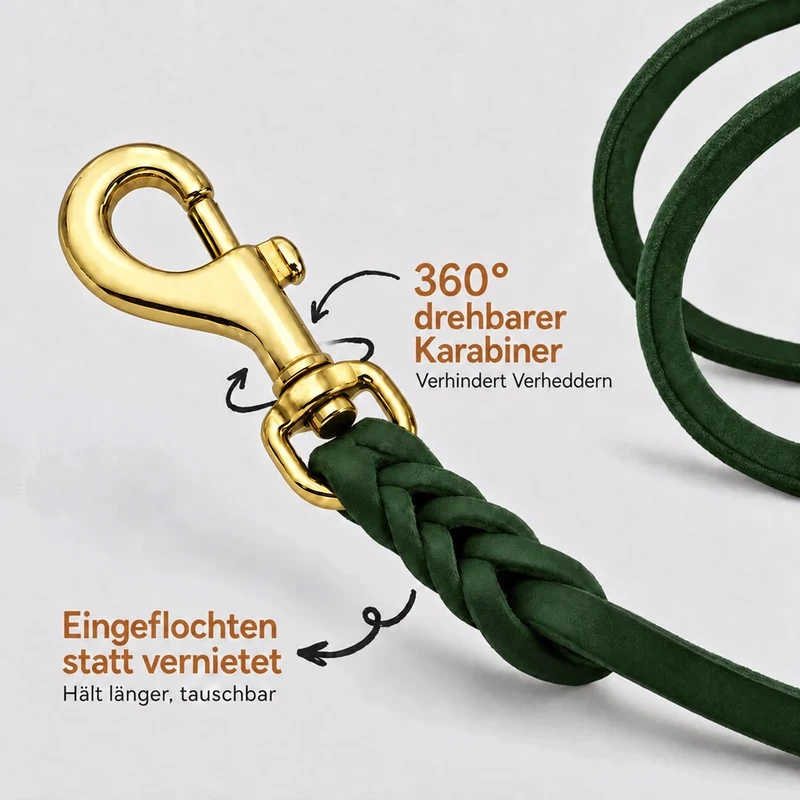 Bellepet Fettleder Verlängerungsleine / Polizeileine verstellbar – Messing