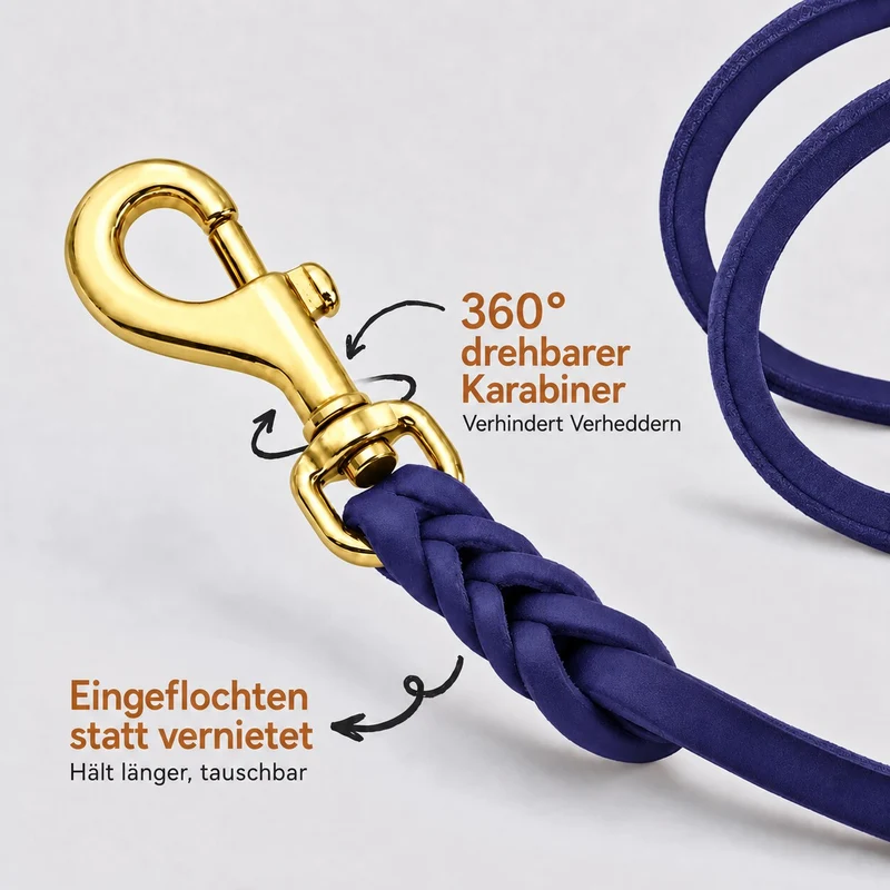 Bellepet Fettleder Verlängerungsleine / Polizeileine verstellbar – Messing