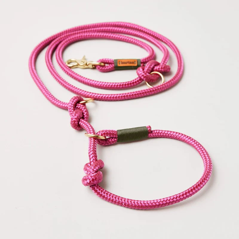 Tau-Retrieverleine Viva Magenta OLIV, 190 cm (integrierte Halsung)