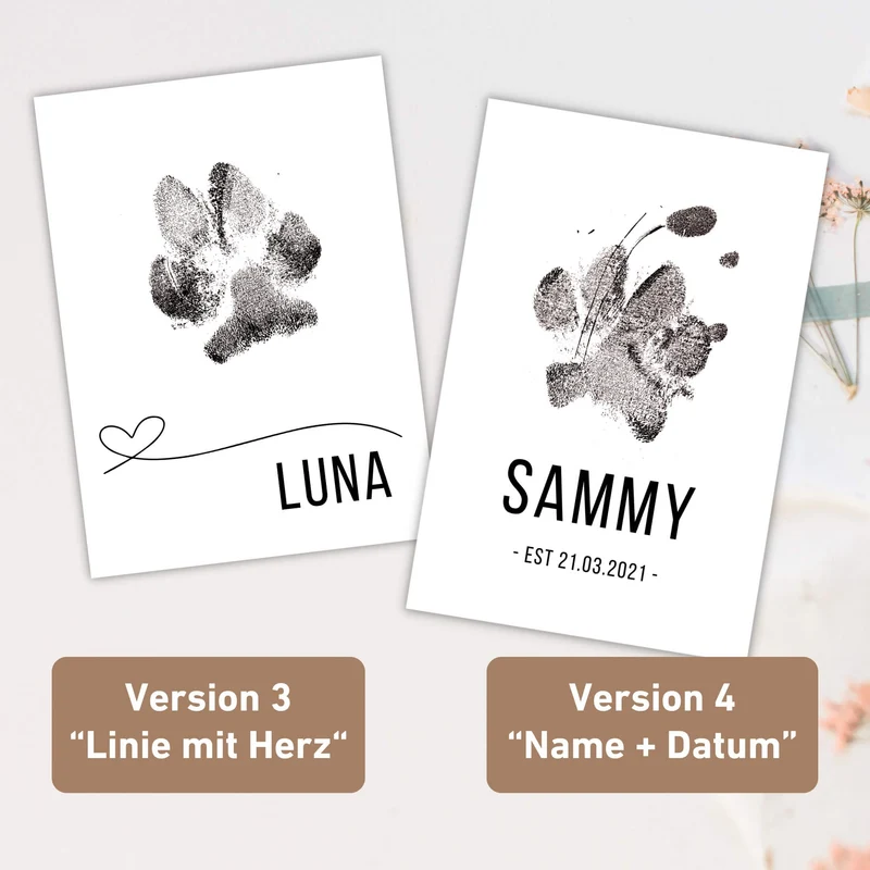 Pfotenabdruck mit Hundenamen | Verschiedene Designs