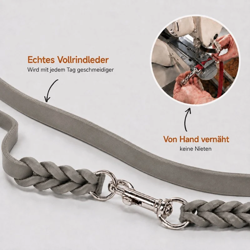 Bellepet Fettleder Verlängerungsleine / Polizeileine verstellbar – Chrom