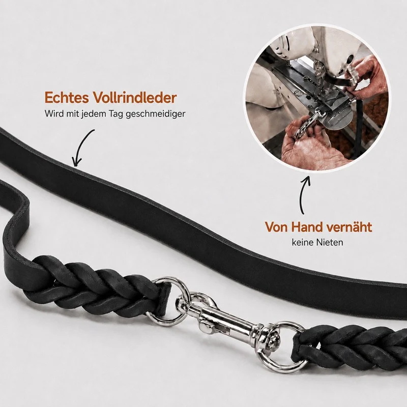 Bellepet Fettleder Verlängerungsleine / Polizeileine verstellbar – Chrom