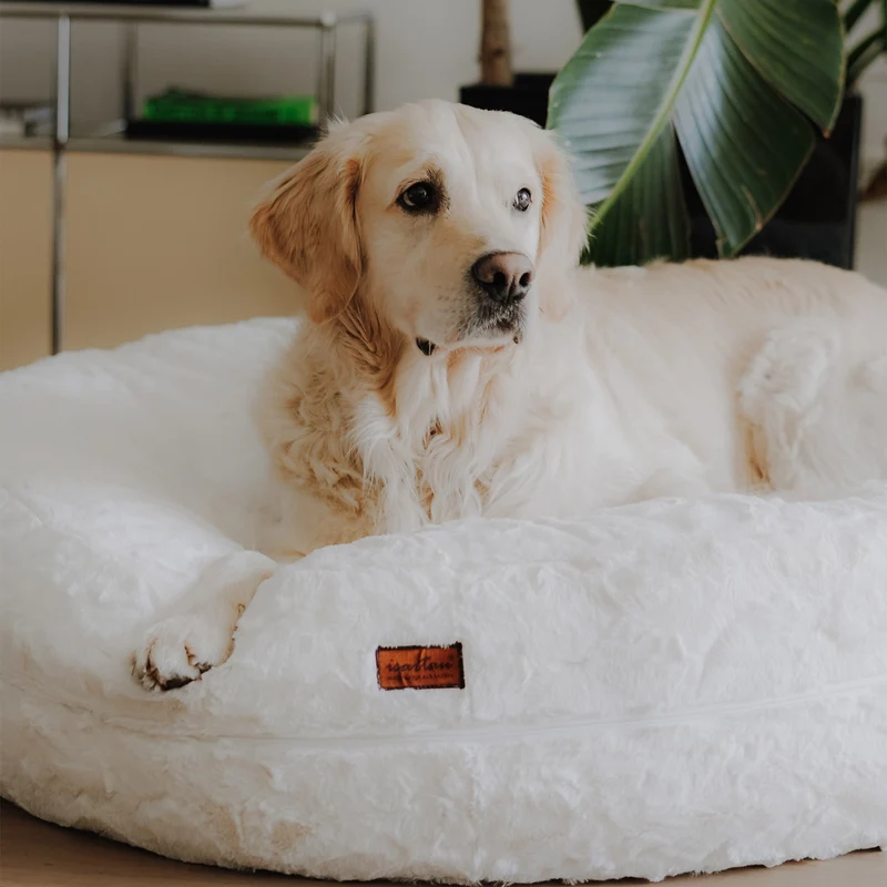 Hundebett rund, Bagelbettchen, Fell WOLLWEISS