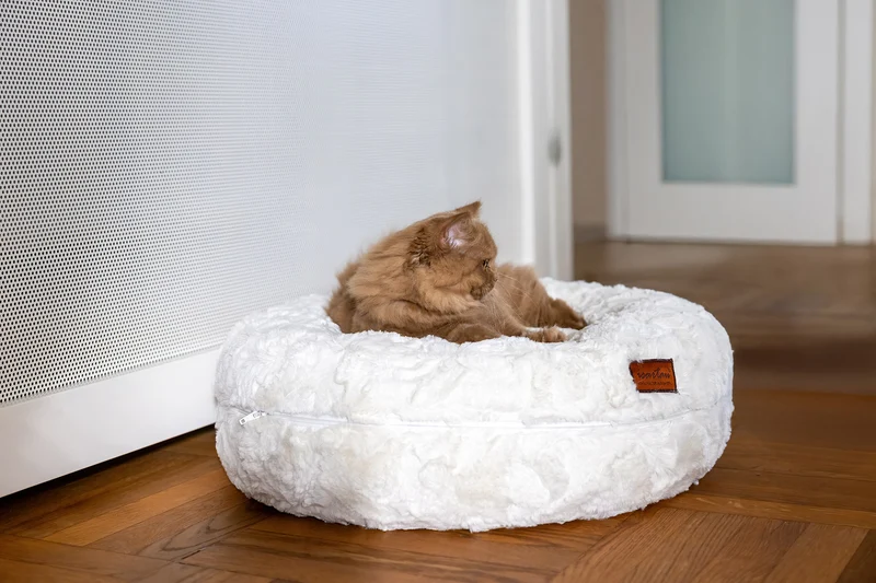 Hundebett rund, Bagelbettchen, Fell WOLLWEISS