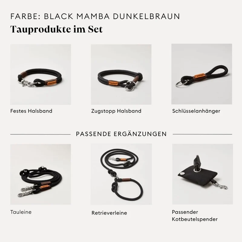 Tauleine Black Mamba DUNKELBRAUN, 250 cm (Umhängeleine)