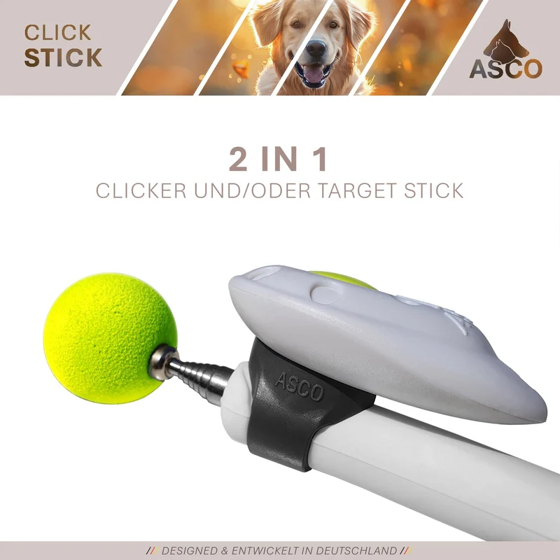 ASCO ClickStick - Target Stick mit abnehmbarem Premium Clicker - Target Stab für Hunde Katzen Clickertraining - Targetstick ausziehbar mit extra Klicker - Targetstab für Target-Training