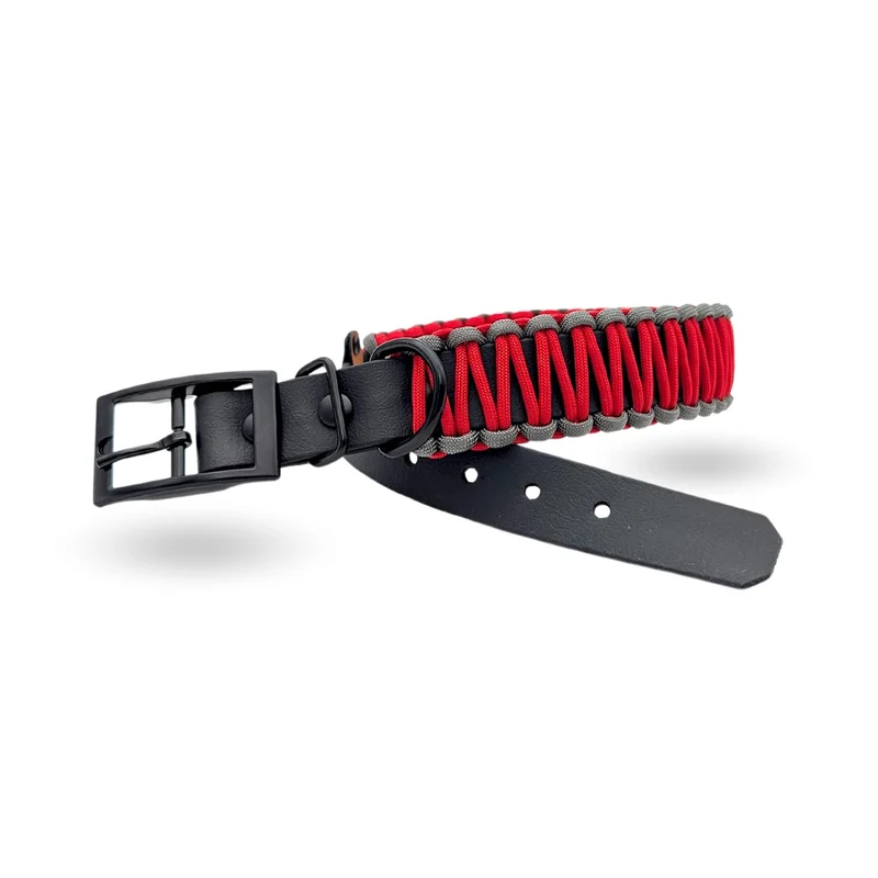 Halsband mit Paracord | Grau-Rot