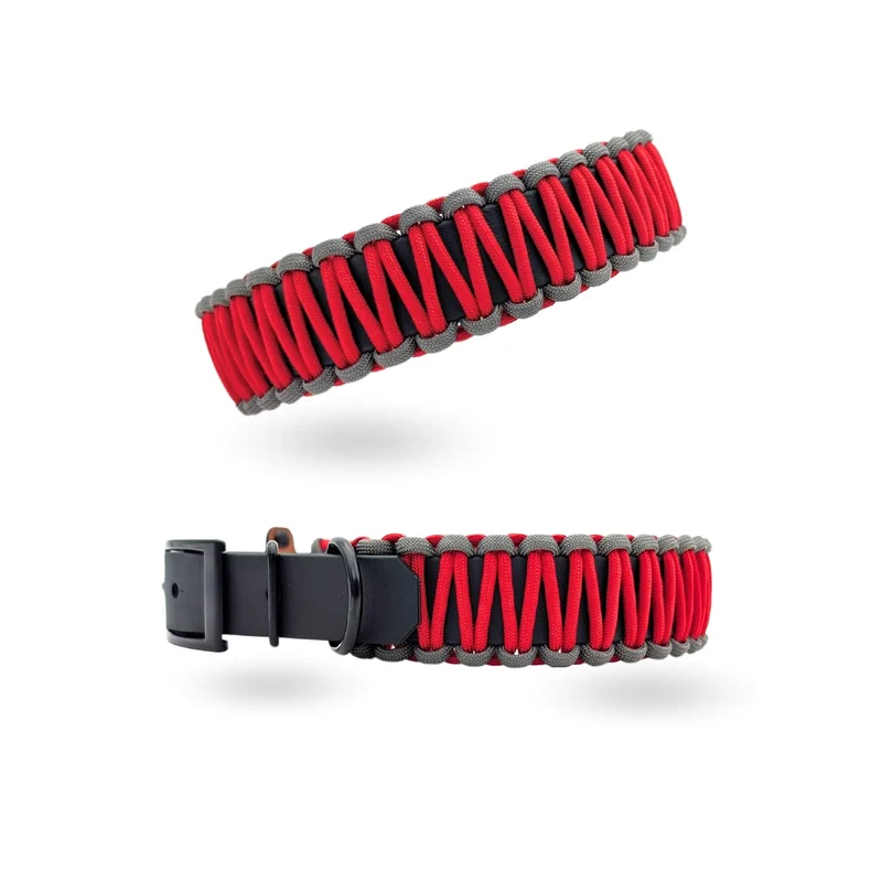 Halsband mit Paracord | Grau-Rot