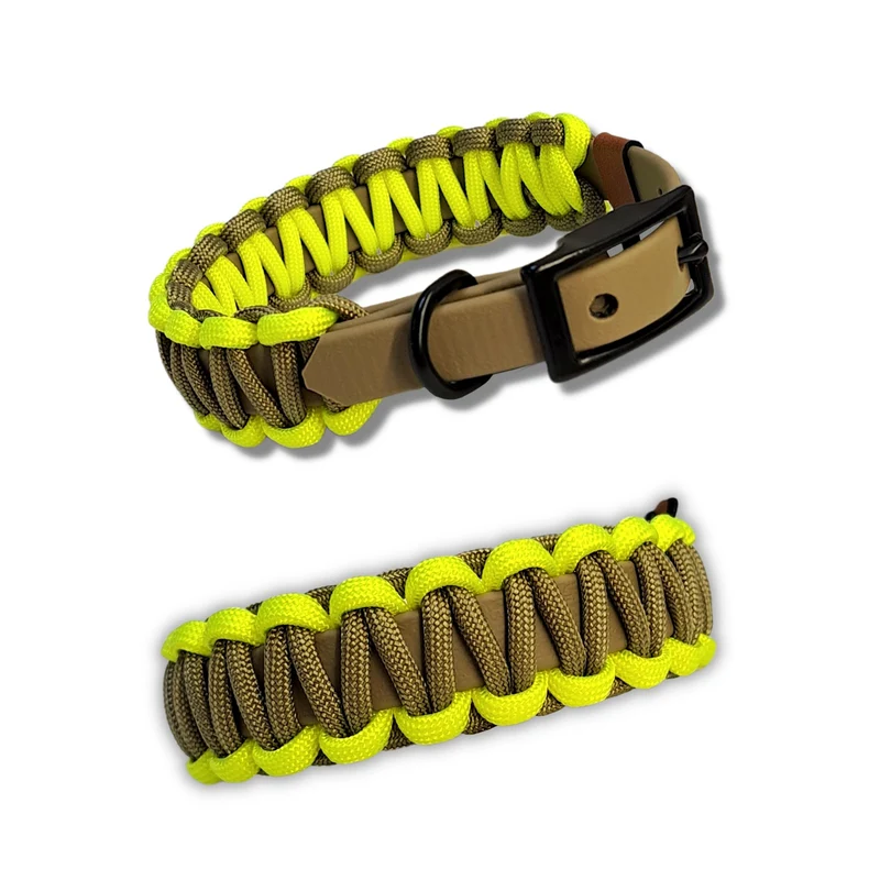 Halsband mit Paracord | Neon-Gelb Beige-Gold