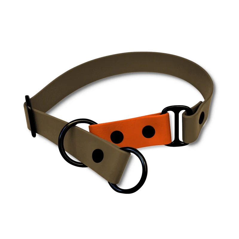 Zugstopp Halsband BioThane® Sports | Olive x Neon-Orange