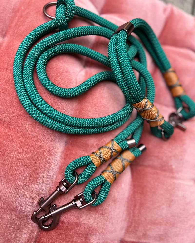 Hundeleine & Halsband Set aus Tau – Grün