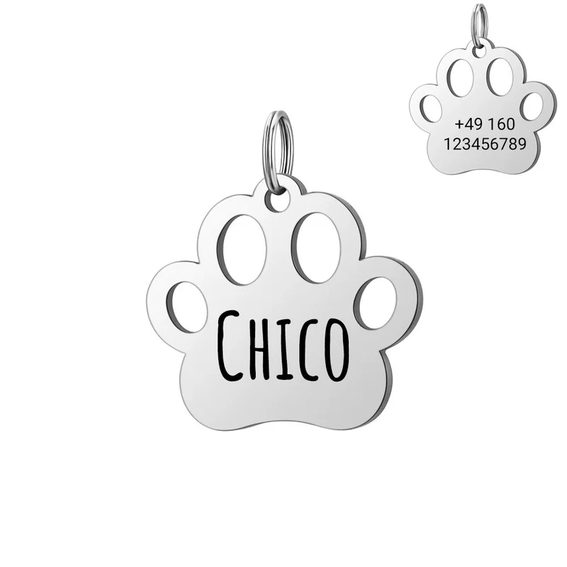 Personalisierte Hundemarke mit Gravur aus Edelstahl – Name & Telefonnummer – 30 mm – Gold, Silber & Rosé