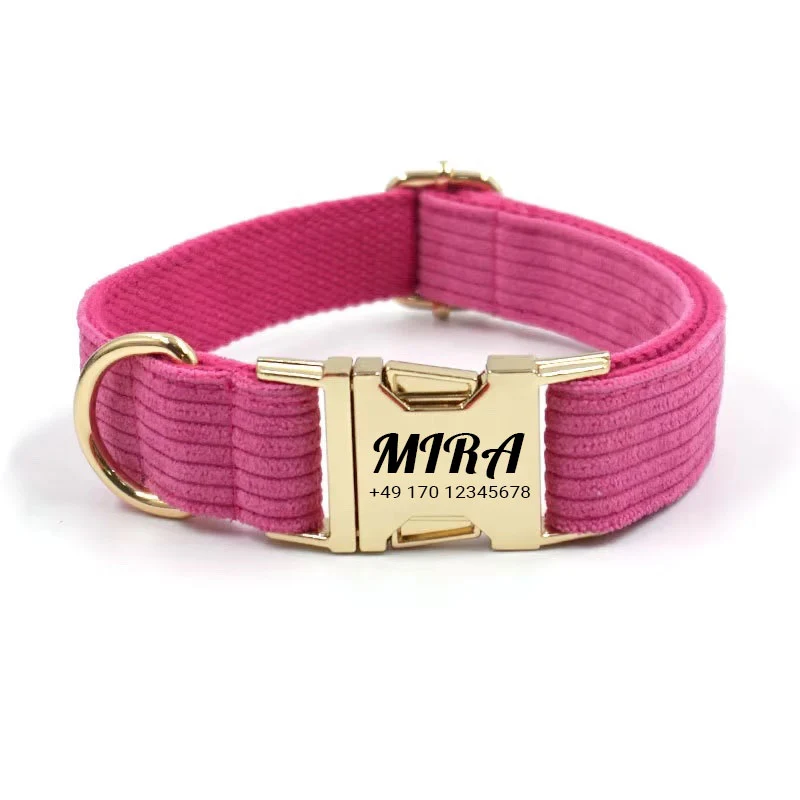 Personalisiertes Cord-Hundehalsband "Mira" mit Gravur | Verfügbar in Grau, Pink & Grün