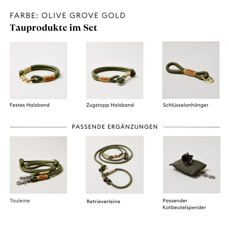 Tau-Retrieverleine Olive Grove GOLD, 190 cm (integrierte Halsung)
