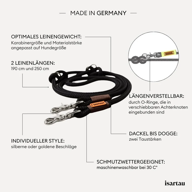 Tauleine Black Mamba DUNKELBRAUN, 250 cm (Umhängeleine)