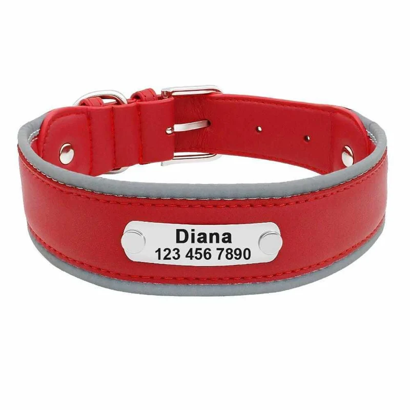 Extra breites personalisiertes Hundehalsband mit Namen und reflektierendem Rand