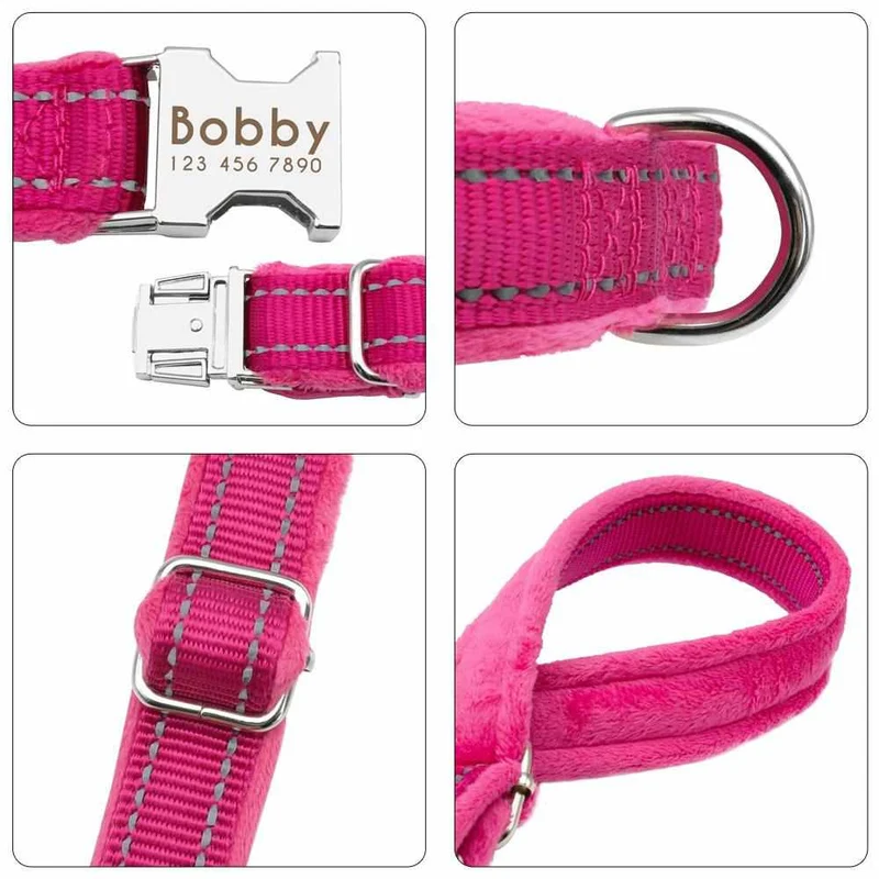 Weiches gepolstertes Hundehalsband mit Namen, reflektierend, GRATIS Gravur