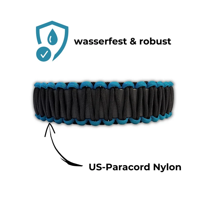 Halsband mit Paracord | Teal-Schwarz