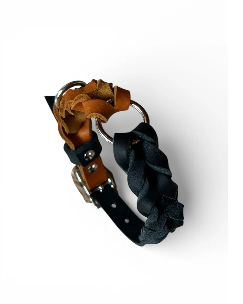 Geflochtenes Hundehalsband aus Fettleder verstellbar Color Twist