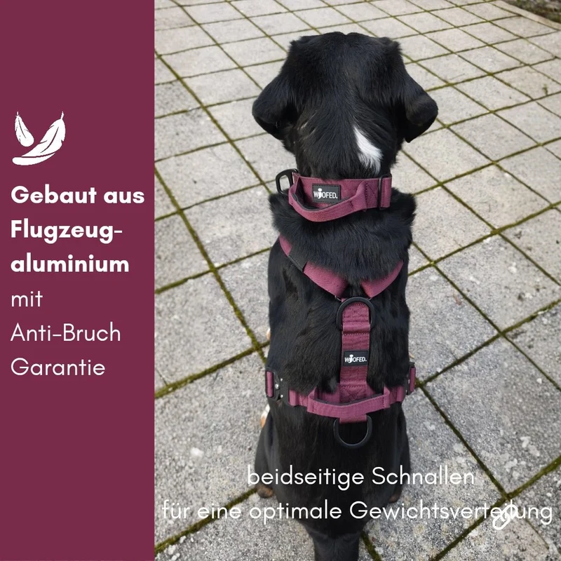 Y-Hundegeschirr 4fach-verstellbar mit Griff und Sicherheitsschnallen Bordeaux - ultraleicht