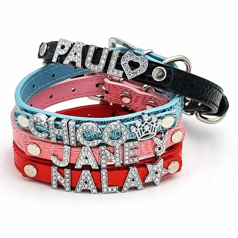 Cooles Kroko Hundehalsband personalisiert mit Glitzersteinen + Symbol