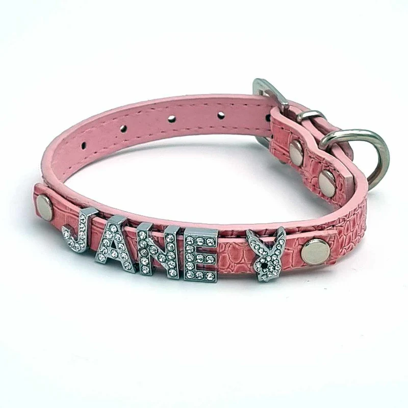 Cooles Kroko Hundehalsband personalisiert mit Glitzersteinen + Symbol