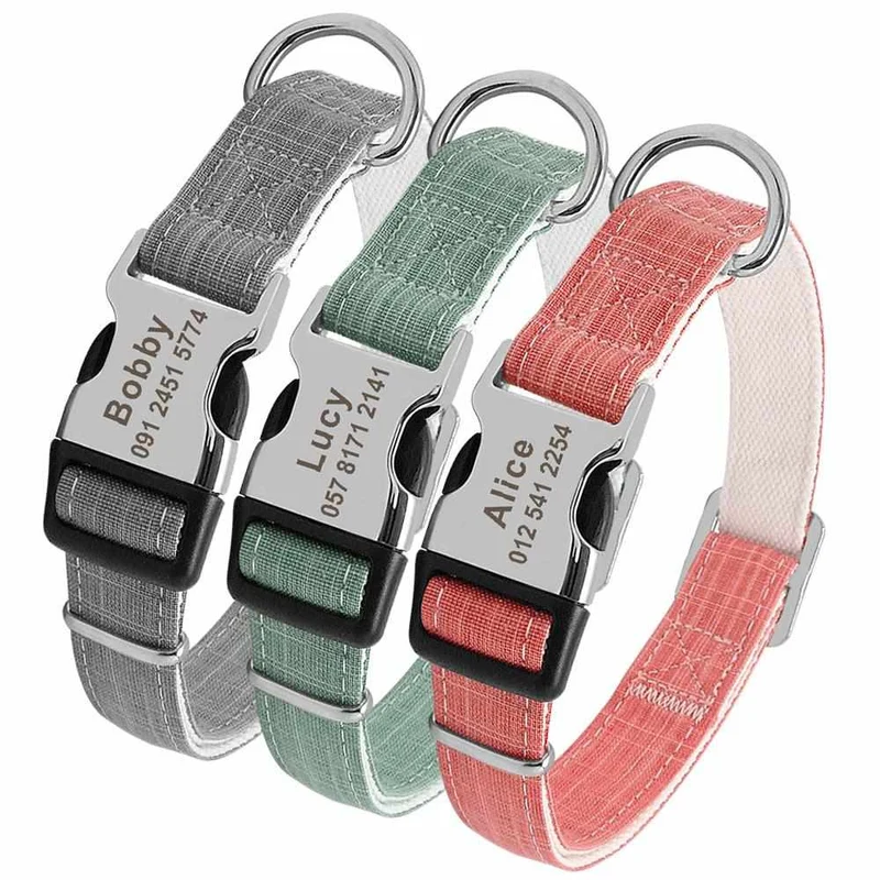 Leichtes Hundehalsband mit Namen in drei luftigen Farben, gratis Gravur