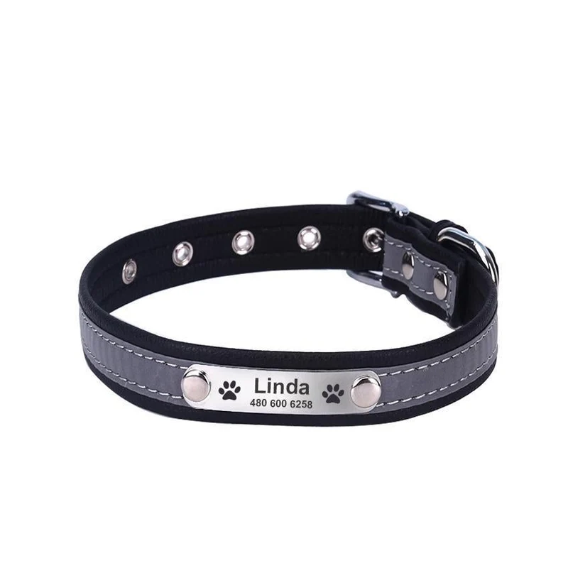 Hundehalsband mit Namen und Telefon graviert. Reflektierend