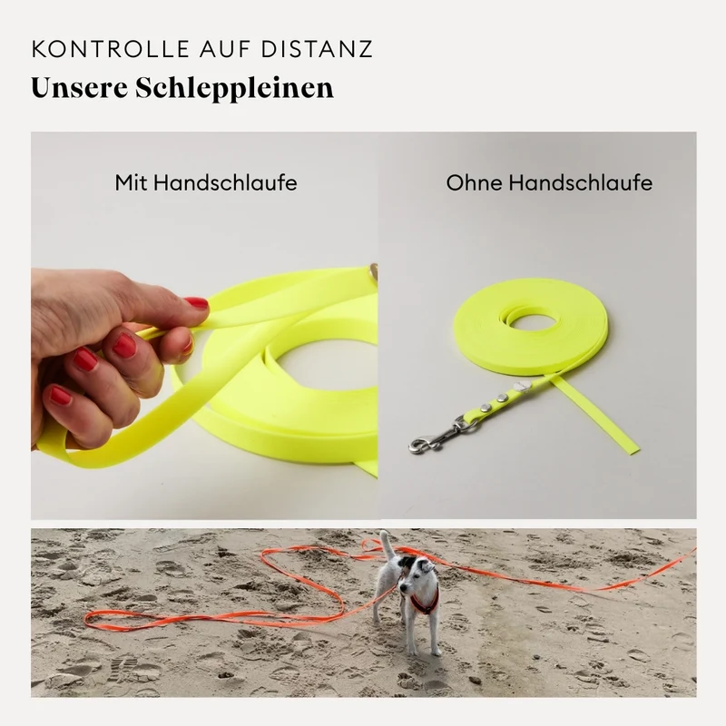 Schleppleine Biothane Neongelb, mit Handschlaufe