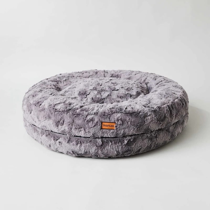 Hundebett rund, Bagelbettchen, Fell GRAU