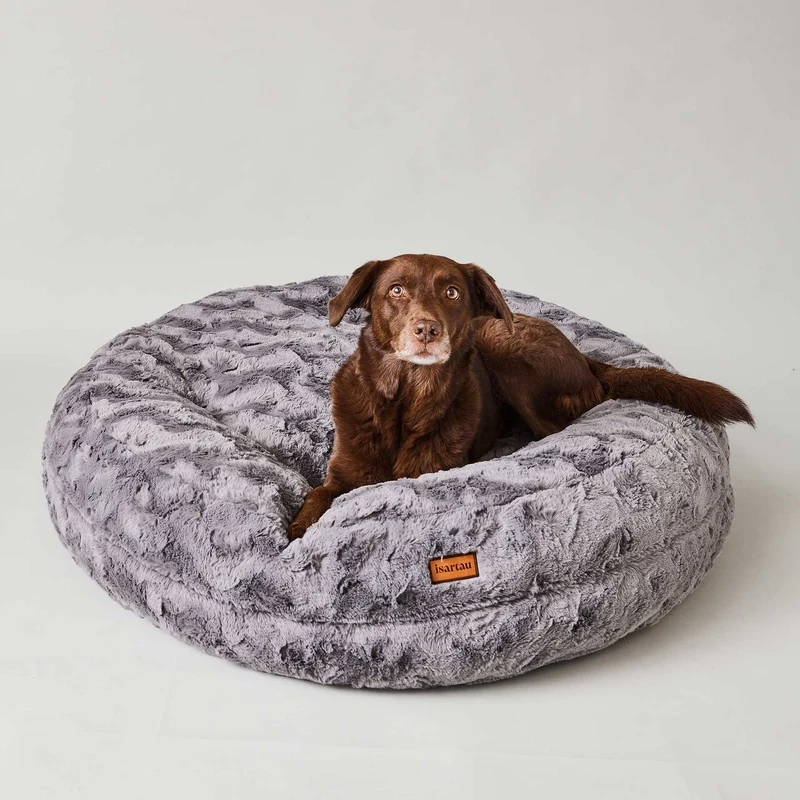 Hundebett rund, Bagelbettchen, Fell GRAU