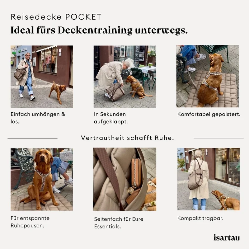 2-in-1 Hunde-Reisedecke Pocket SAND, 100×75 cm