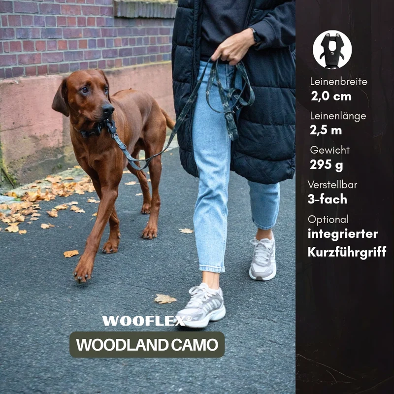 Führleine WOOFLEX® Tactical verstellbar Woodland Camo