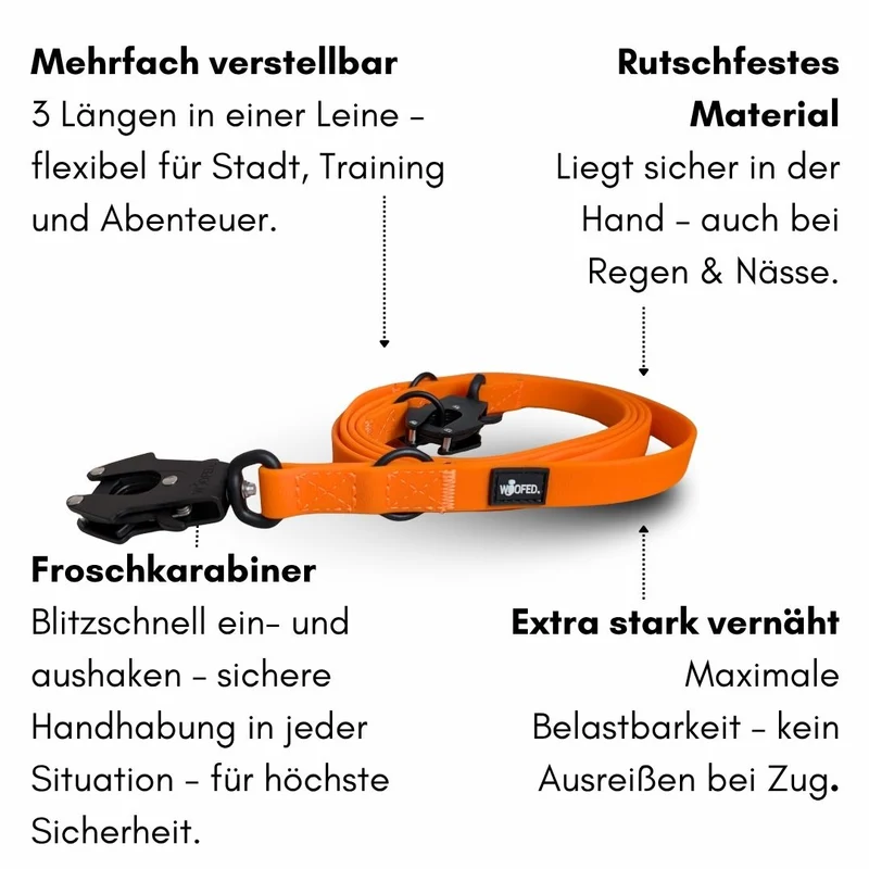 Führleine WOOFLEX® Tactical verstellbar Sunset Orange