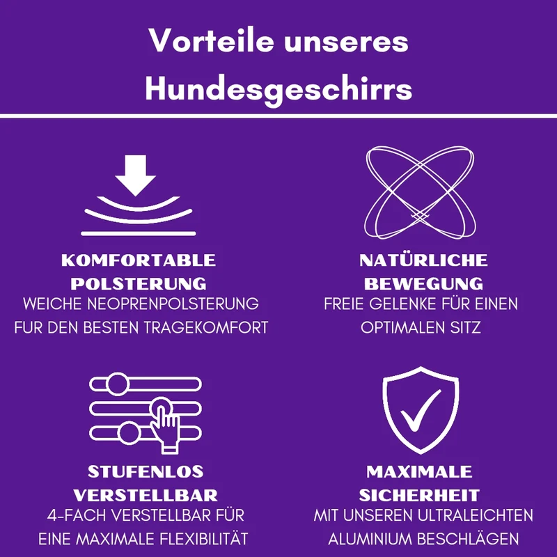 Y-Hundegeschirr 4fach-verstellbar mit Griff und Sicherheitsschnallen Velvet Purple - ultraleicht