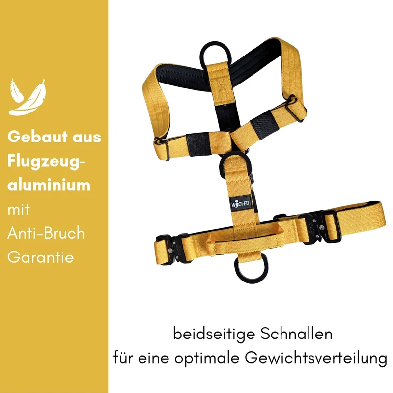 Y-Hundegeschirr 4fach-verstellbar mit Griff und Sicherheitsschnallen Sunset Yellow - ultraleicht