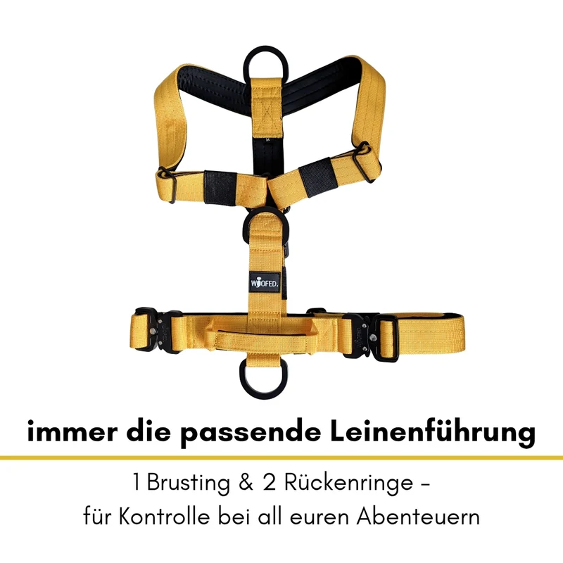 Y-Hundegeschirr 4fach-verstellbar mit Griff und Sicherheitsschnallen Sunset Yellow - ultraleicht